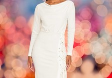 Nwt Women's Dress 10 Ivory Lace Up Elegant bodycon Formal Coquette