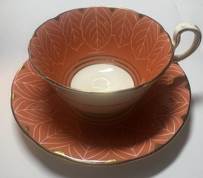 Aynsley Orange & Gold Leaf Cup & Saucer Made in England