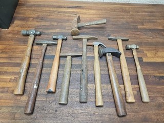 K815 Lot of 10 small antique vintage hammers ball pein claw etc