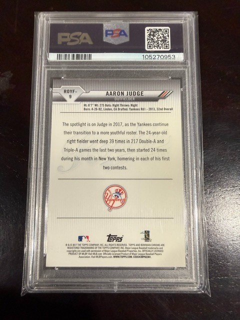 2017 Bowman Aaron Judge ROY Favorites #9 - PSA 10 GEM MT view 2