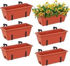 ETELI Railing Planter Box 6 Pack Balcony Planters Railing Hanging with Metal ...