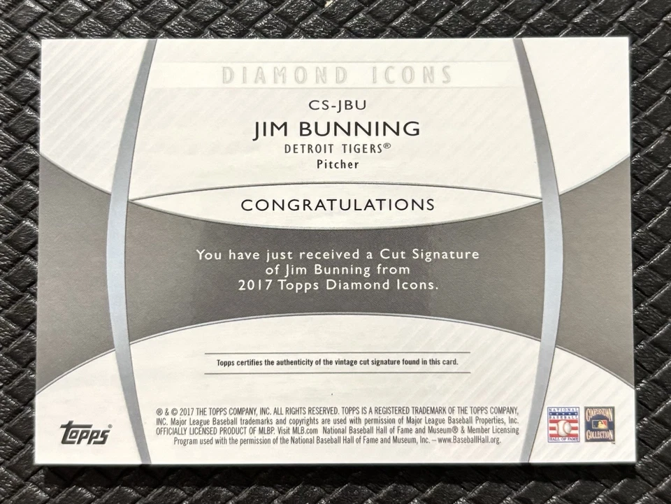 JIM BUNNING 2017 Topps Diamond Icons SSP Cut Auto /4 Phillies RARE Tigers Uni - Image 2 of 2
