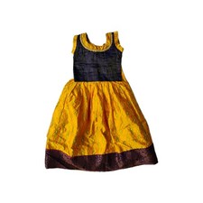 Indian Ethnic set Blouse  dress Pattu Pavada style 2-4 yo. Yellow navy blue.