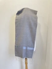 H74# Corneliani Men’s Luxury Scarf Gray Herringbone Wool Blend Italy Fringe