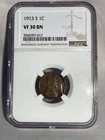 1913 S Lincoln Cent NGC VF 30 BN Wheat Penny 1c