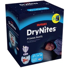 Image of Huggies DryNites Dry Nights Pyjamas Boys 17-30kg Bed Nappy 4-7Years Pack 32Pants