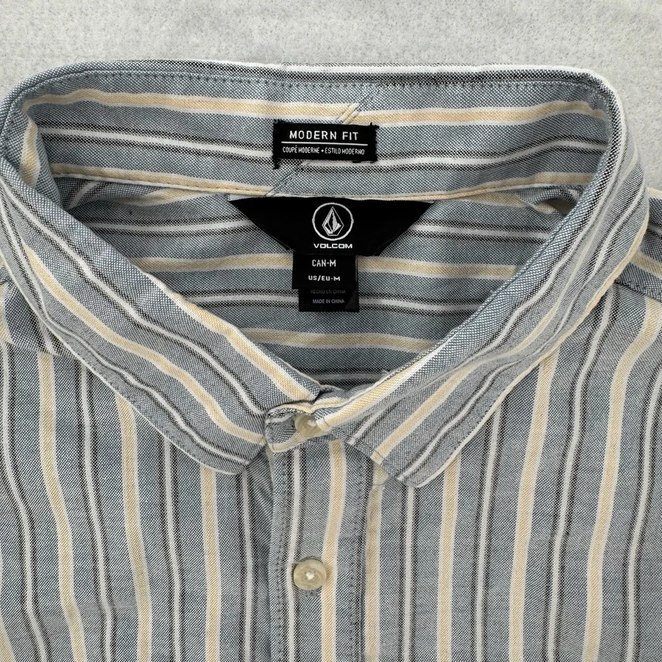 Volcom Button Down Shirt Mens Medium Modern Fit Striped Long Sleeve Blue NWT - Image 3 of 4