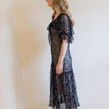 Antique 1920s Navy floral Sheer Silk Dress