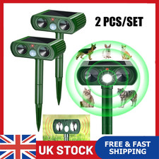 2x Ultrasonic Solar Cat Dog Repellent Fox Pest Scarer Deterrent Repeller Garden