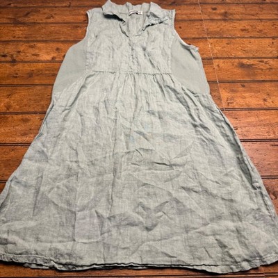 TERZO MILLENNIO Women's M Green Linen Shirt Dress Made in Italy Sleeveless