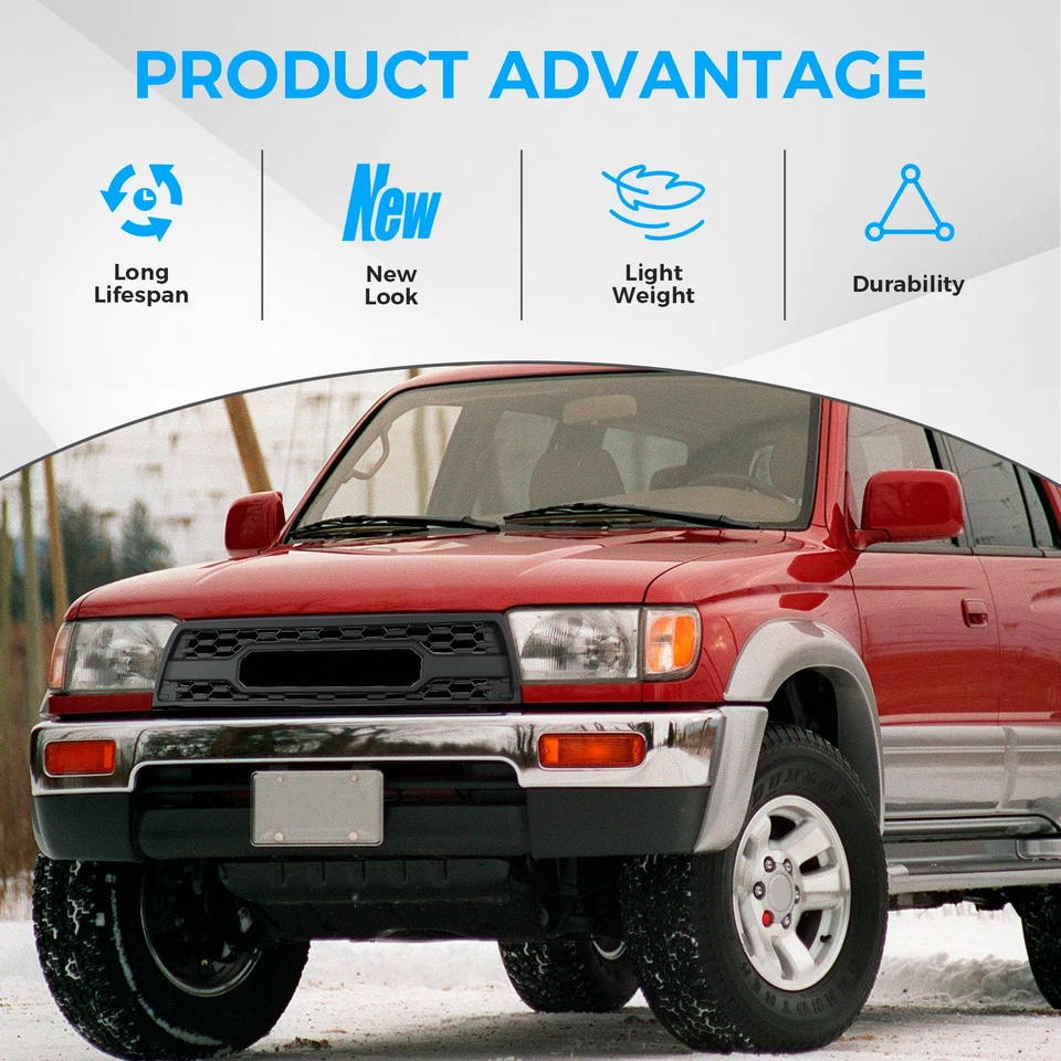 Car Front Grille For 1996-2000 TOYOTA 4RUNNER W/O LED LIGHTS BLACK Foto 4 de 4