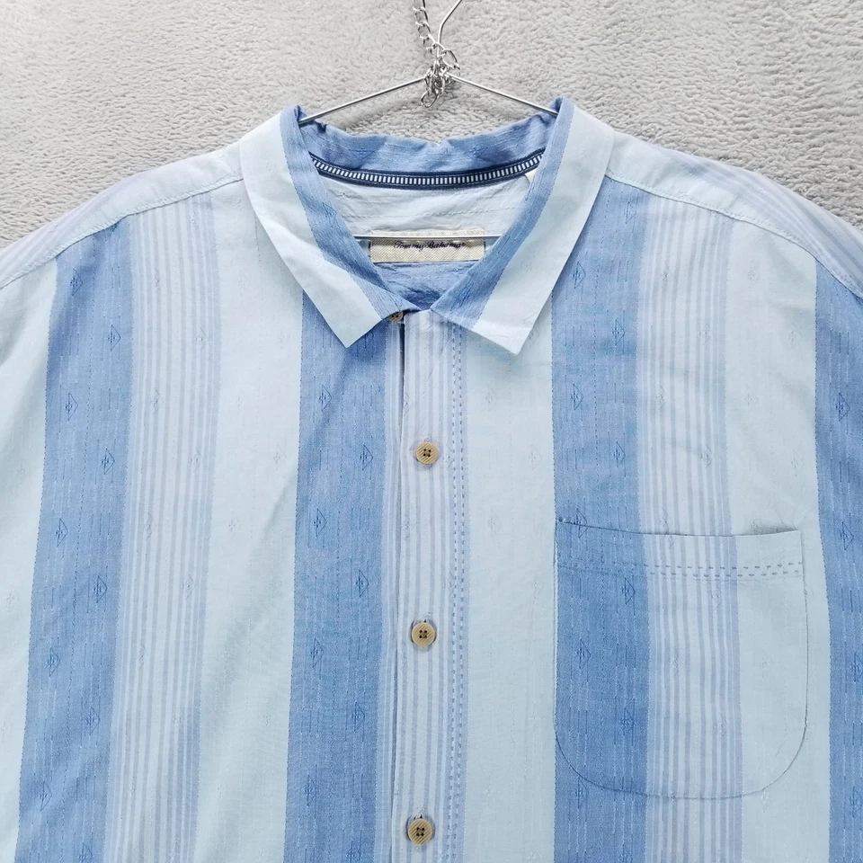 Tommy Bahama Shirt Mens 4XB Blue 100% Silk Camp Button Hawaiian Short Sleeve - Image 3 of 4