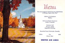 United Air Lines New England Fall Church Menu Postcard Vintage Airline Ephemera