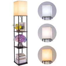 Floor Lamp with Shelves, Modern Square Standing Lamp with 3 Color Temperature...
