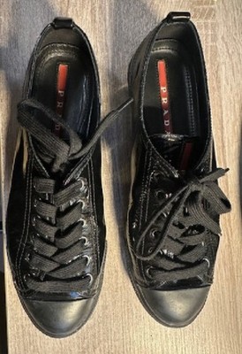 Prada Black Patent Leather Tennis Shoe  Men s 6.5/Women s 8 Unisex Shoes