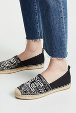Sam Edelman Khloe Fabric Espadrille Loafer Flat Black/White Women's Size US 11