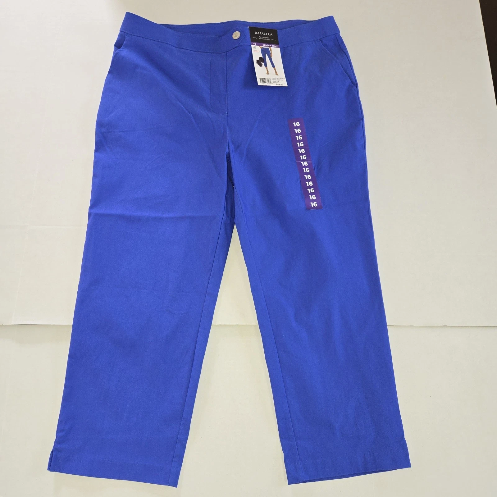 Rafaella Women's Blue Stretch Comfort Pull On Capri Pants Size 16 Nwt