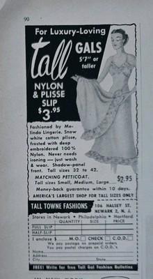 1963 Women's Nylon & Plisse Slip for luxury loving tall gals Vintage Fashion ad