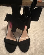 Betsey Johnson FLIRTYY Black High Heel Sandals with Side Bow