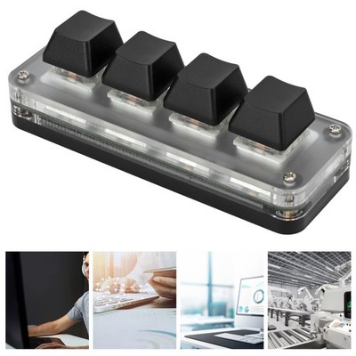 Mini 4 Key Gaming Keypad Compact RGB Light For Office Workers Acrylic Black For