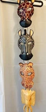 Animal Head Masks from Kenya, Set of 4 Hand Carved Zebra, Elephant, Giraffe, Lep