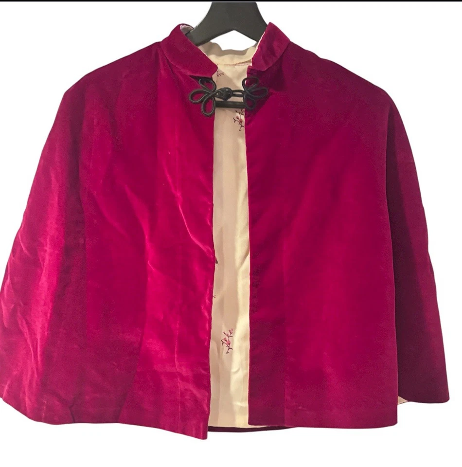 Capelet de terciopelo borgoña vintage forro de seda floral talla única Foto 2 de 4