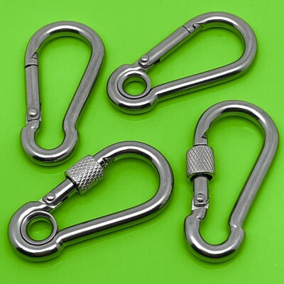 KARABINERHAKEN EDELSTAHL A4 KARABINER SCHNAPP HAKEN SICHERUNGSMUTTER KAUSCHE