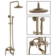 Antique Brass Bathroom Rain Shower Set with Tub Spout Wall Mounted Bath Faucet