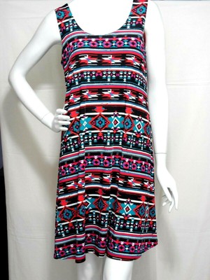  TRAVEL KNIT SHORT TANK DRESS         MED    COLORFUL GEO