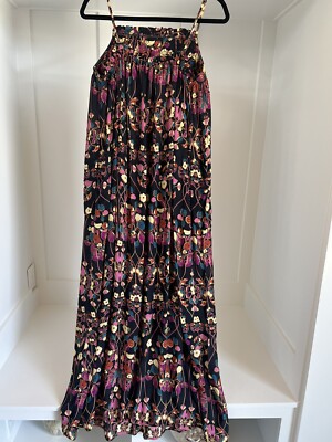 floral a-line maxi dress anthropologie Anthropologie Navy Floral Quilted Bodice Maxi Dress A Line M Long