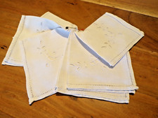 Antique Linen Set of 6 Embroidered White Linen Towels