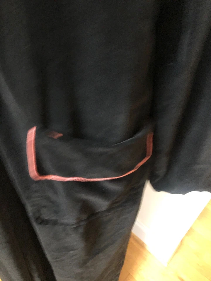 KOSHO Tokyo Yokohama Antiguo De Colección Negro Terciopelo Rosa Borde Largo Hasta el Suelo Bata Foto 3 de 4
