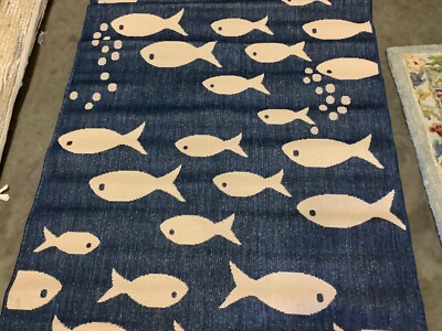 希少 MICHIGAN RUG CO 魚 総柄 S/M NAVY / BEIGE 4'-0