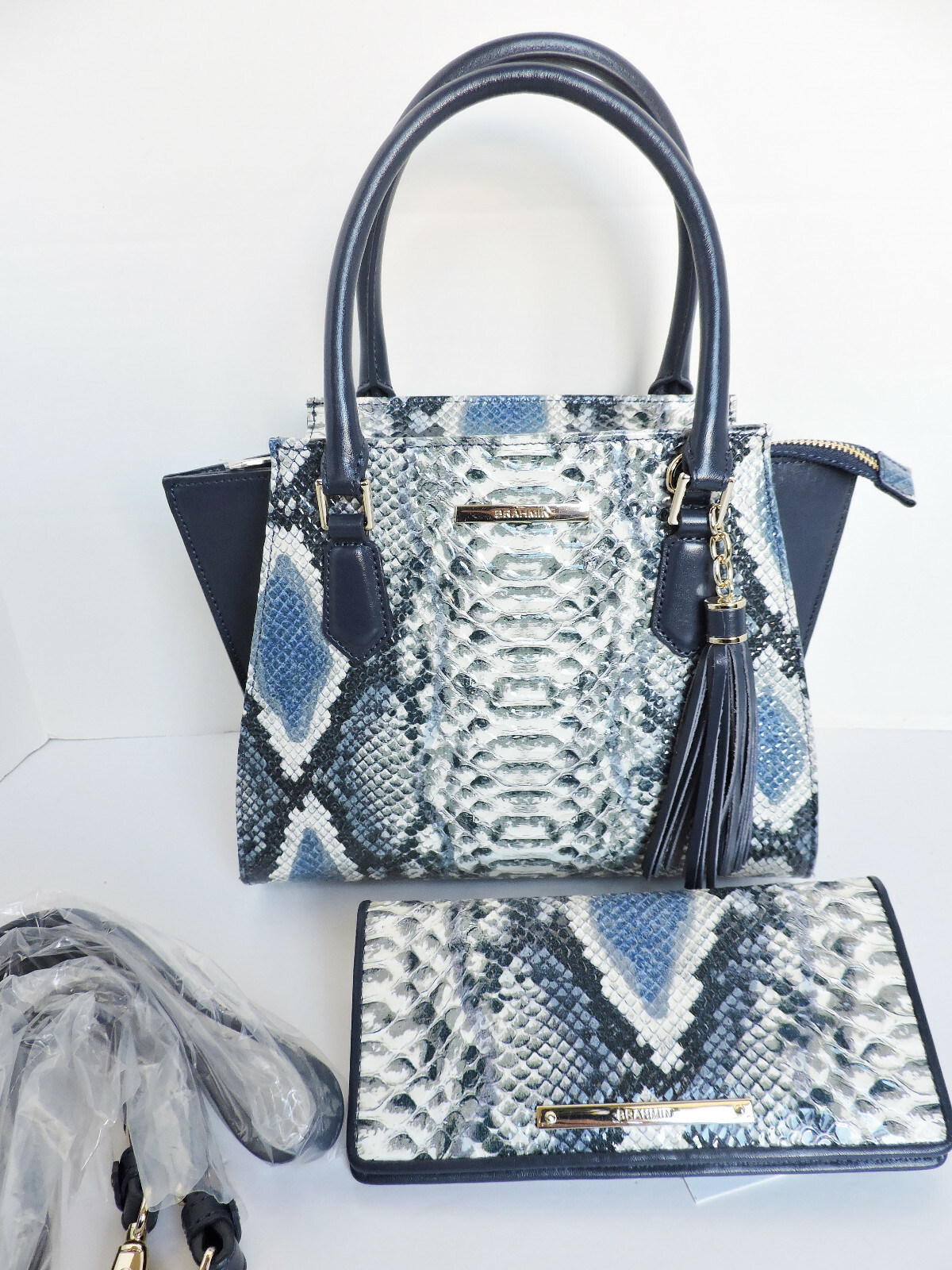Brahmin Mini Priscilla Navy White Cobalt Ballington Hand Shoudler Ady Walet NWT