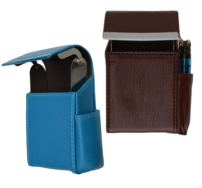LEATHER CIGARETTE TOBACCO LIGHTER HOLDER SOFT FRAMED CASE CLASP Many Colors 