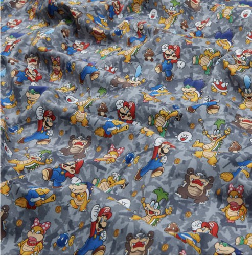 FAT QUARTER SUPER MARIO NINTENDO COTTON FABRIC PACKED TOSSED BADGES MULTI CAMO - Picture 15 of 46