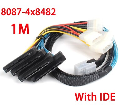 Mini Sas 36p Sff-8087 To 4 Sff-8482 Connectors With Sata Power Cable