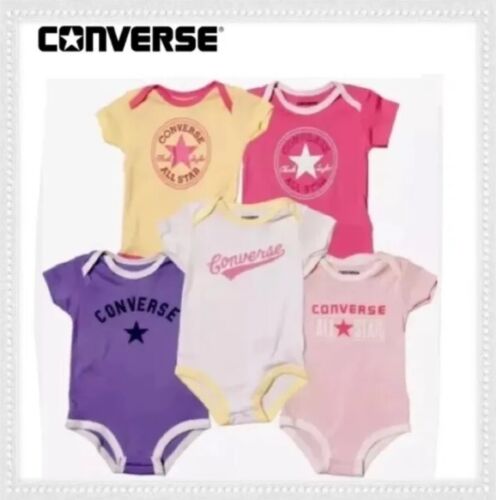 CONVERSE Babygrows 5 Pack Bundle 6 - 9 Months Quality Cute Vest Baby Girl's New - Picture 1 of 3