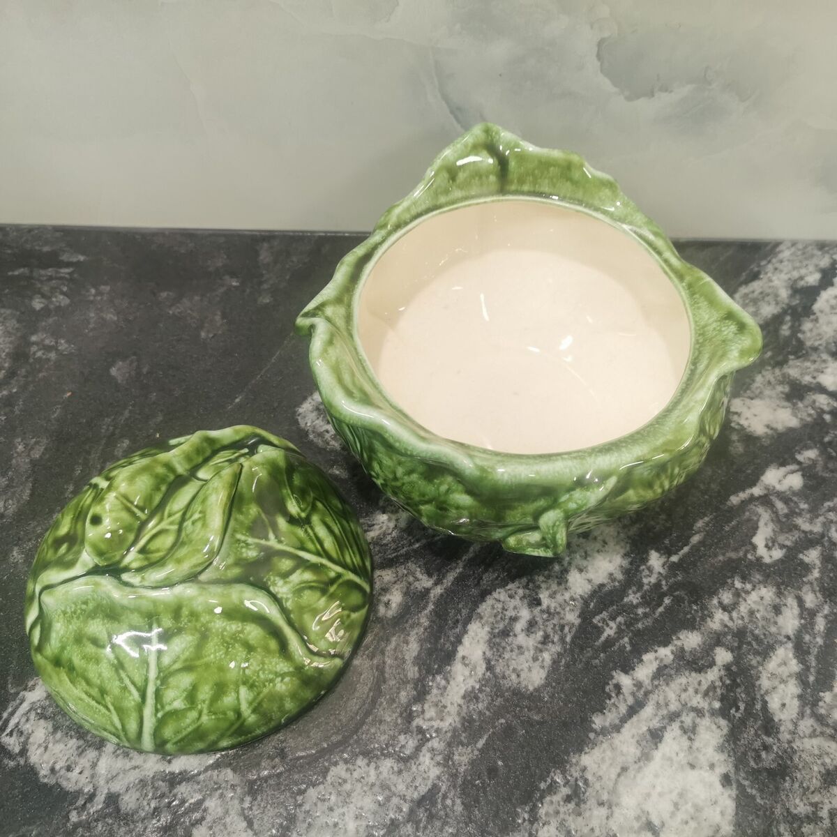 Vintage Cabbage Bowl With Lid Majolica Ceramics Soup Salad