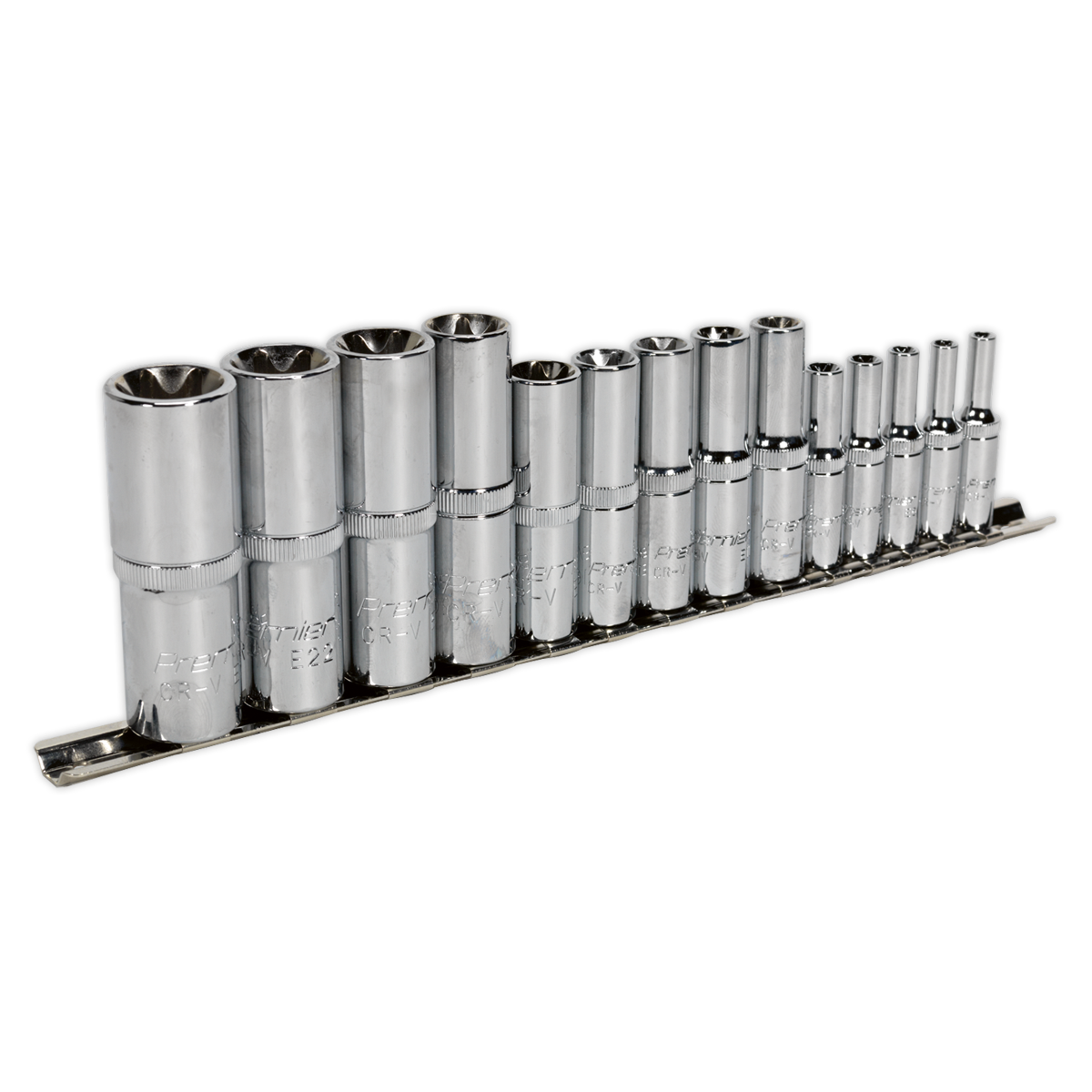 SEALEY TOOLS 14 PIECE FEMALE DEEP TORX STAR SOCKET SET E4 - E24 ON RAIL - Image 7