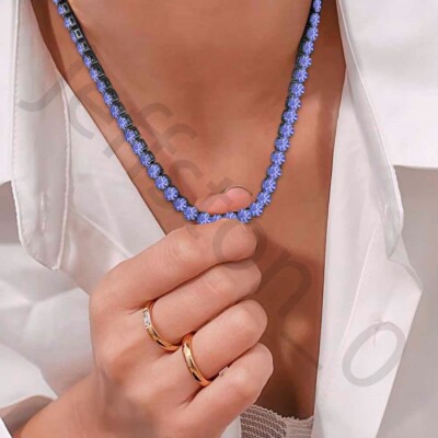 45.72 ctw Lab Created Round Tanzanite 14K Black Gold Plated 4 mm Tennis Necklace