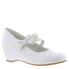 GIRLS WHITE PATENT DRESS SHOES COMUNION SHOES W/BOW SIZE TODLR 6-12 13- 4 YOUTH
