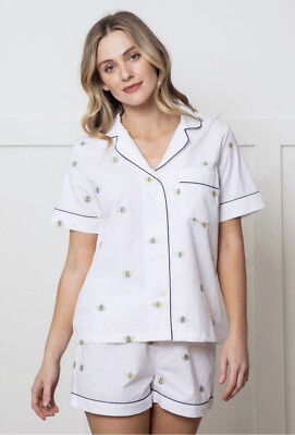 PrintFresh QUEEN BEE Short Sleep Set Pajamas XL Anthropologie Embroidery