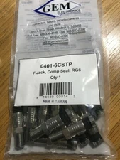 A bag of 10 GEM ELECTRONICS 0401-6CSTP, F jack, RG6 compression Seal co-axial