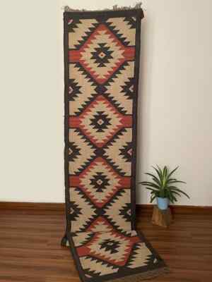 Hallway Runner Ethnic Kilim Carpet Large Wool Jute Area Rug Kilim Flat Woven Rug