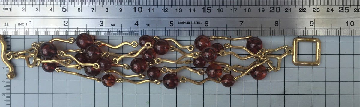 Bracelet Perles 6 Rangs Signé Biche De Bere - Doré Et Orange - Occasion