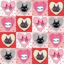 Feline Drive Fabric PURRFECT CATS Heart Blocks Pink - Fat Quarter 18"x 22" FQ
