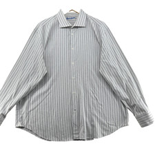 Robert Graham Men's Size 18 White Striped Flip Cuffs Casual Dress Shirt