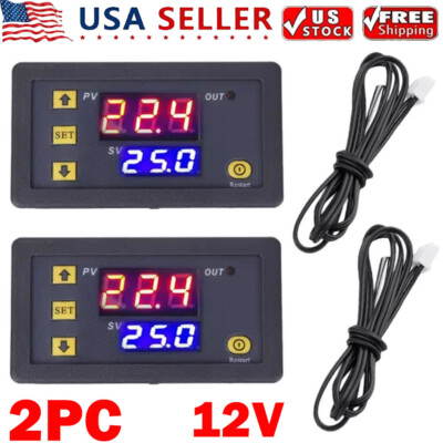 2X W3230 DC12V 20A K-type Sensors Thermocouple Digital Temperature Controllers