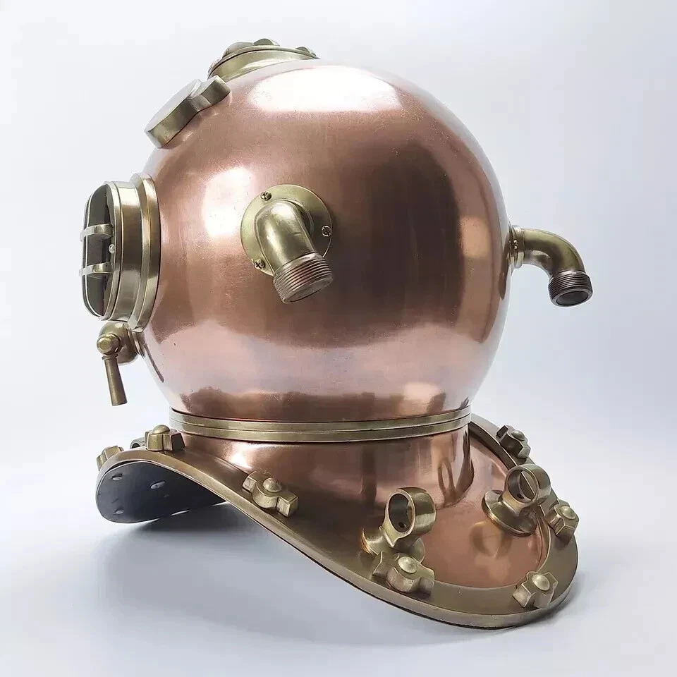 18" Copper Diving Helmet US Navy Mark V Deep Sea Scuba Antique Divers With Stand - Image 2 of 4